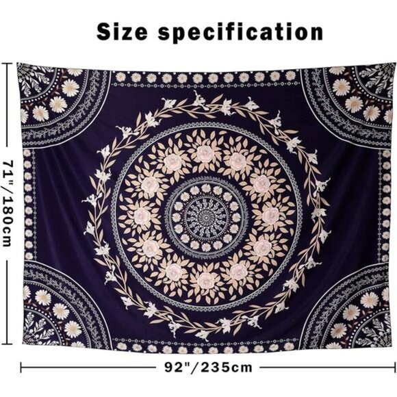 Boho Mandala Tapestry Wall Hanging Floral Pink Rose Hippie Room Decor - Picture 7 of 8